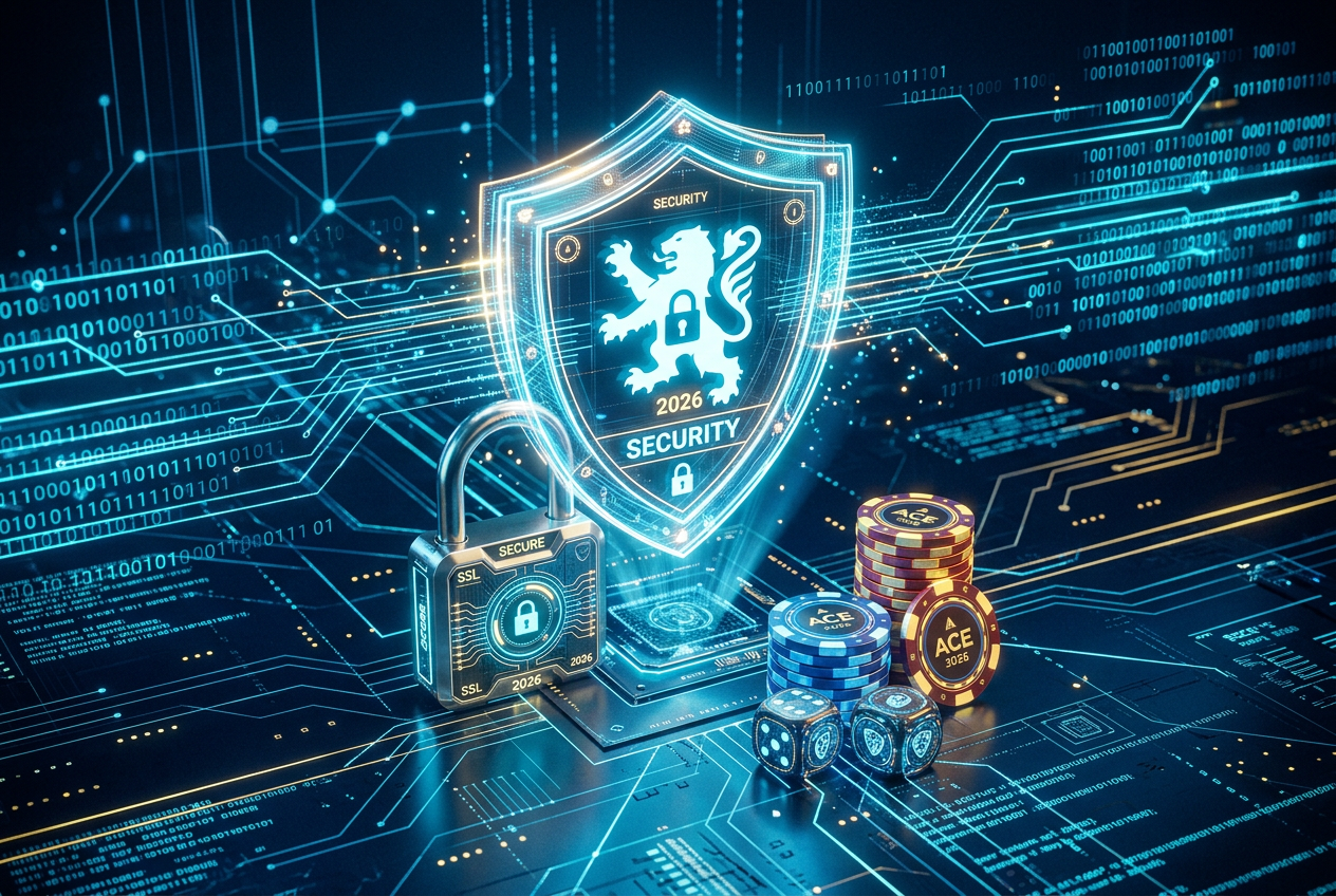 Cybersecurity visualization with a shield and casino assets